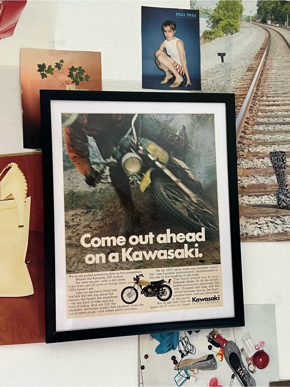 Vintage Kawasaki Motorcycle Advertisement Framed Art Ad Home Decor Memorabilia
